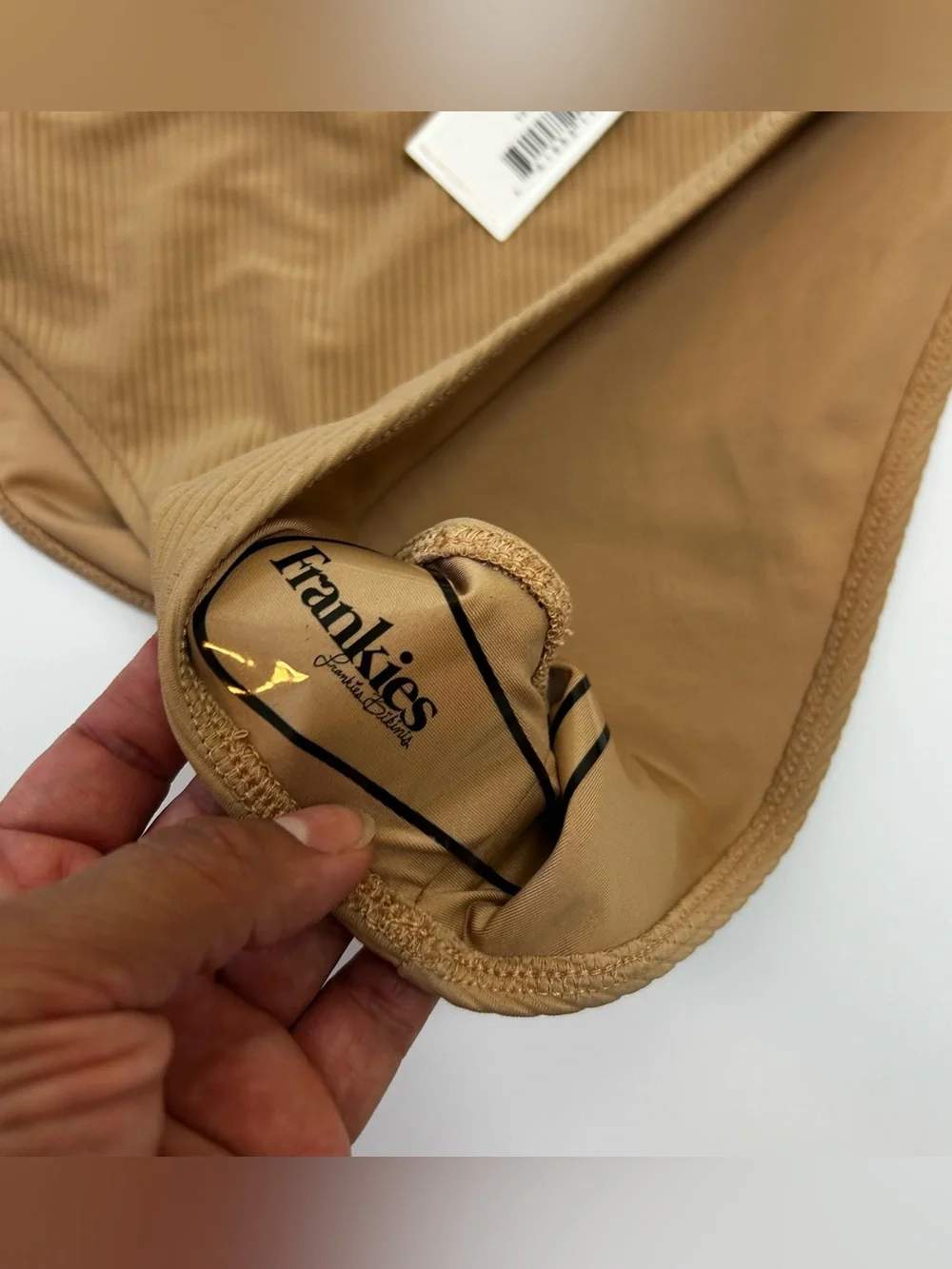 NWT Frankies Bikinis Jenna Ribbed Bandeau Bikini Set Sand XL — High Rise Cheeky